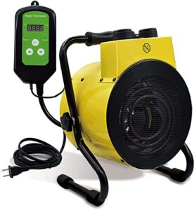 akusako electric greenhouse heater with digital thermostat for green house, grow tent heaters, overheat protection, fast heating for workplace, yellow