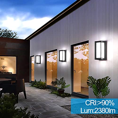 Sytmhoe Porch Lights Outdoor Wall Sconce, 24W 2400LM 5000K Modern LED Porch & Patio Lights, Aluminum Exterior Light Fixture Matt Black IP65 Waterproof for Hallway House Backyard Garage Lighting.