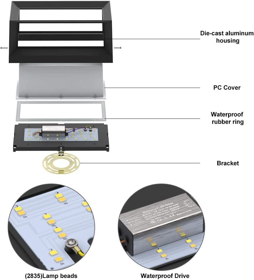 Sytmhoe Porch Lights Outdoor Wall Sconce, 24W 2400LM 5000K Modern LED Porch & Patio Lights, Aluminum Exterior Light Fixture Matt Black IP65 Waterproof for Hallway House Backyard Garage Lighting.