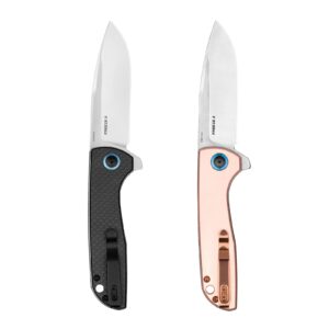 oknife freeze 2 edc knife with carbon fiber overlay handle bundle with freeze 2 folding pocket knfie with copper handle