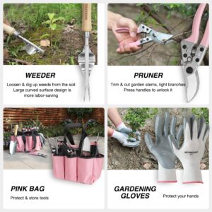 WORKPRO 12V Pink Cordless Drill Driver and Home Tool Kit and Pink Garden Tools Set