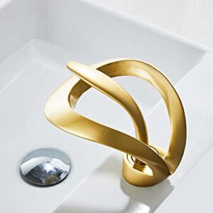 Elegant Waterfall Single Handle 1-Hole Bathroom Vessel Sink Faucet Bathroom Faucet Solid Brass Bathroom Vessel Sink Faucet Vanity Sink Faucet Mixer Basin Tap cUPC Certified（Frosted Gold）