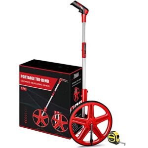 zhjan 12" distance measuring wheel in feet and inches,collapsible rolling measurement wheel measures up to 9999.9 ft,walking measuring wheel with key 0 function.