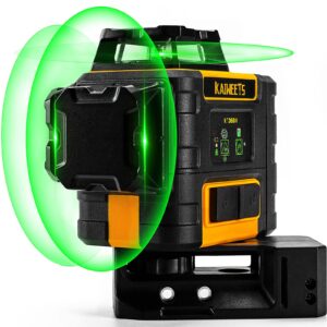 kaiweets laser level green, 3x360° laser level, 3d lines laser 98ft/30m (up to 196ft/60m with detector) with self-levelling mode, manual mode, independents windows, magnetic base