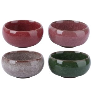 BESTonZON Home Decor 4Pcs Pots, 2.4 inch Porcelain Flower Pots, Round Ceramic Planters with Drainage Hole, Glazed Ceramic Bonsai Pots, Flower Container Pots Garden Decorative（Red） Vintage Decor