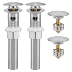 kes bathroom sink drain stopper with overflow, pop up drain with detachable hair catcher for lavatory vanity vessel sink, brushed nickel 2 pack, all metal rustproof 304 stainless steel, s2013a-bn-p2