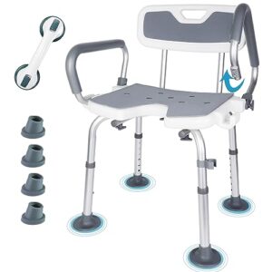 leachoi shower chair with detachable arms and back 350 lbs, heavy duty shower seat with extra 4 rubber tips & shower grab bar, inside shower bath stool for handicap, disabled, seniors & elderly