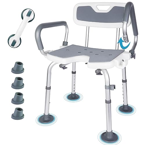 LEACHOI Shower Chair with Detachable Arms and Back 350 lbs, Heavy Duty Shower Seat with Extra 4 Rubber Tips & Shower Grab Bar, Inside Shower Bath Stool for Handicap, Disabled, Seniors & Elderly