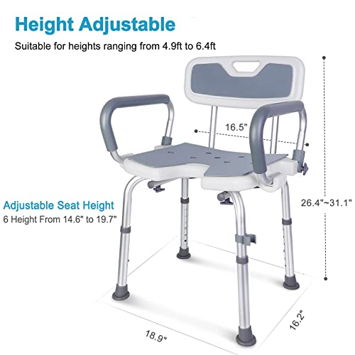 LEACHOI Shower Chair with Detachable Arms and Back 350 lbs, Heavy Duty Shower Seat with Extra 4 Rubber Tips & Shower Grab Bar, Inside Shower Bath Stool for Handicap, Disabled, Seniors & Elderly