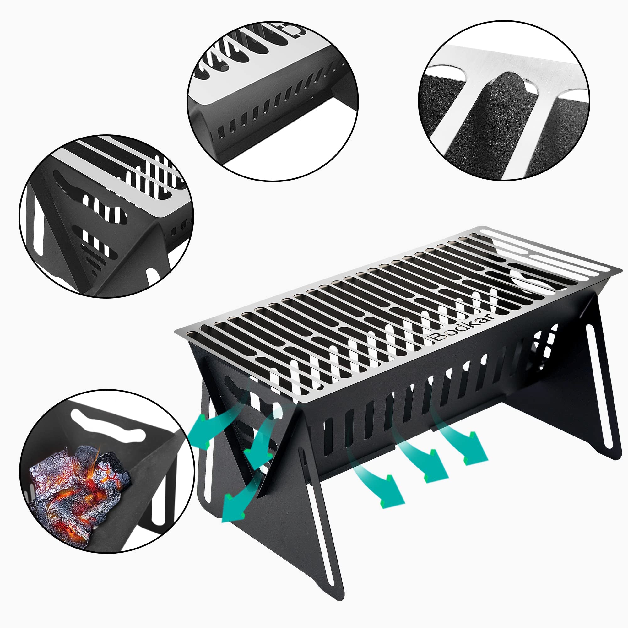 Bodkar Small Portable Grill for Personal Use, Mini Charcoal Grill for Tabletop Indoor Outdoor Cooking BBQ Camping Picnic Patio Backyard