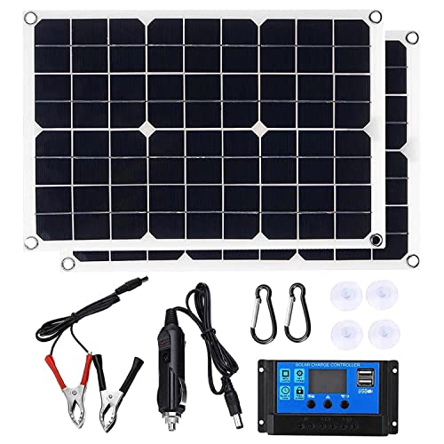 PHASFBJ 100W Solar Panel Kit with Solar Charge Controller + Extension Cable, 18V Solar Panel Trickle Charging Kit for Car, Marine, Motorcycle, RV, etc,30a Controller