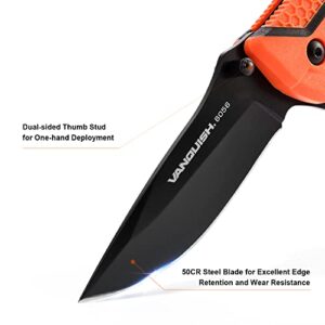 VANQUISH Folding Pocket Knife with 3-1/8" 50CR Stainless Steel Blade, EDC Knife for Hunting, Camping and Adventure (6056)