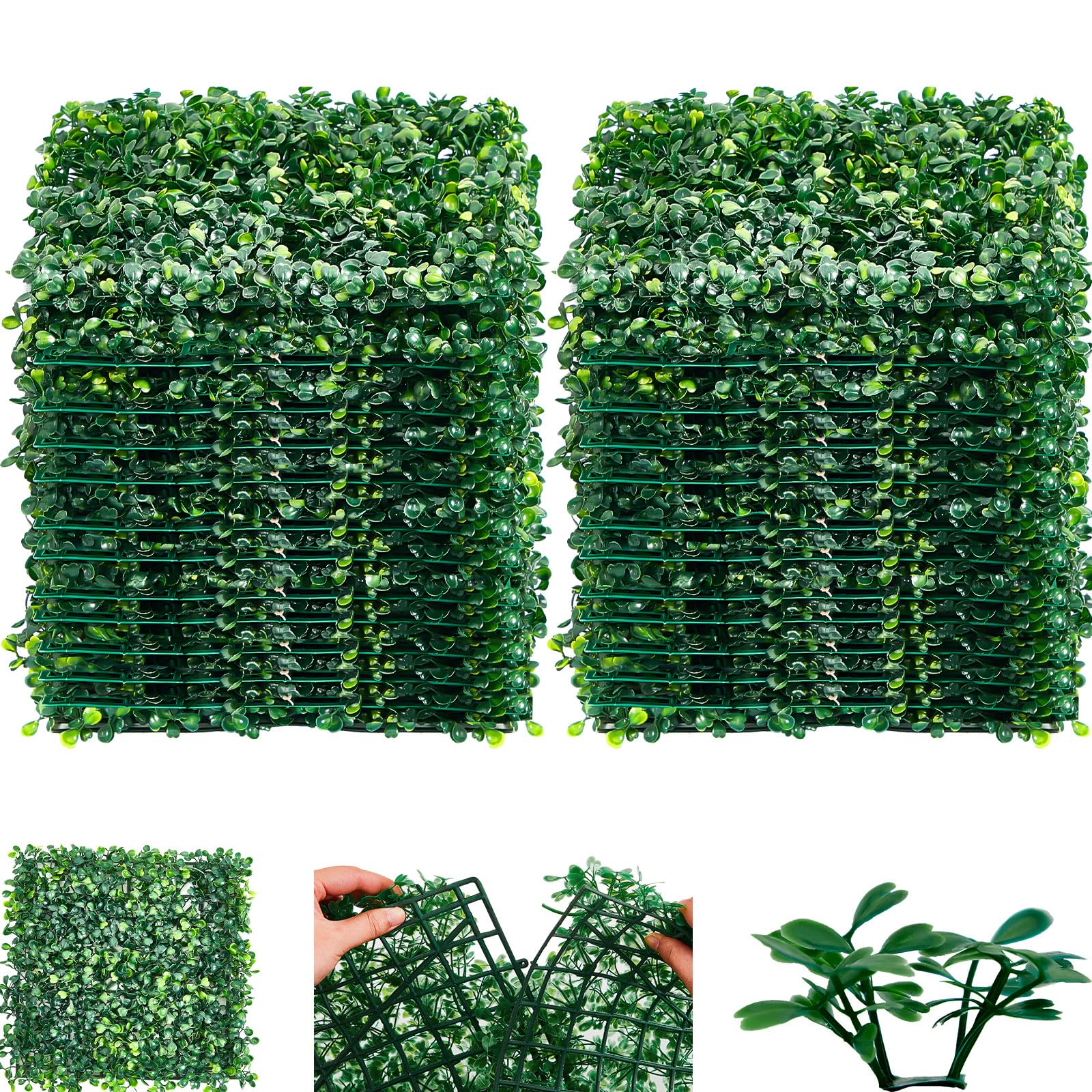 Juexica 16 Pieces Grass Wall Panels 10 x 10 Inch Boxwood Hedge Wall Panels Artificial Grass Backdrop Wall Faux Greenery Fake Grass Wall for Indoor Outdoor Plant Wall Decor Garden Fence Decorations