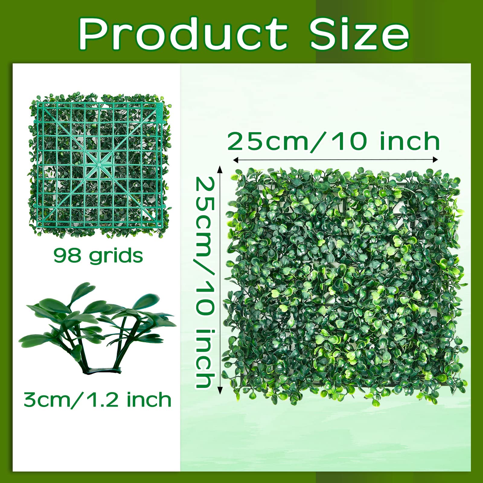 Juexica 16 Pieces Grass Wall Panels 10 x 10 Inch Boxwood Hedge Wall Panels Artificial Grass Backdrop Wall Faux Greenery Fake Grass Wall for Indoor Outdoor Plant Wall Decor Garden Fence Decorations