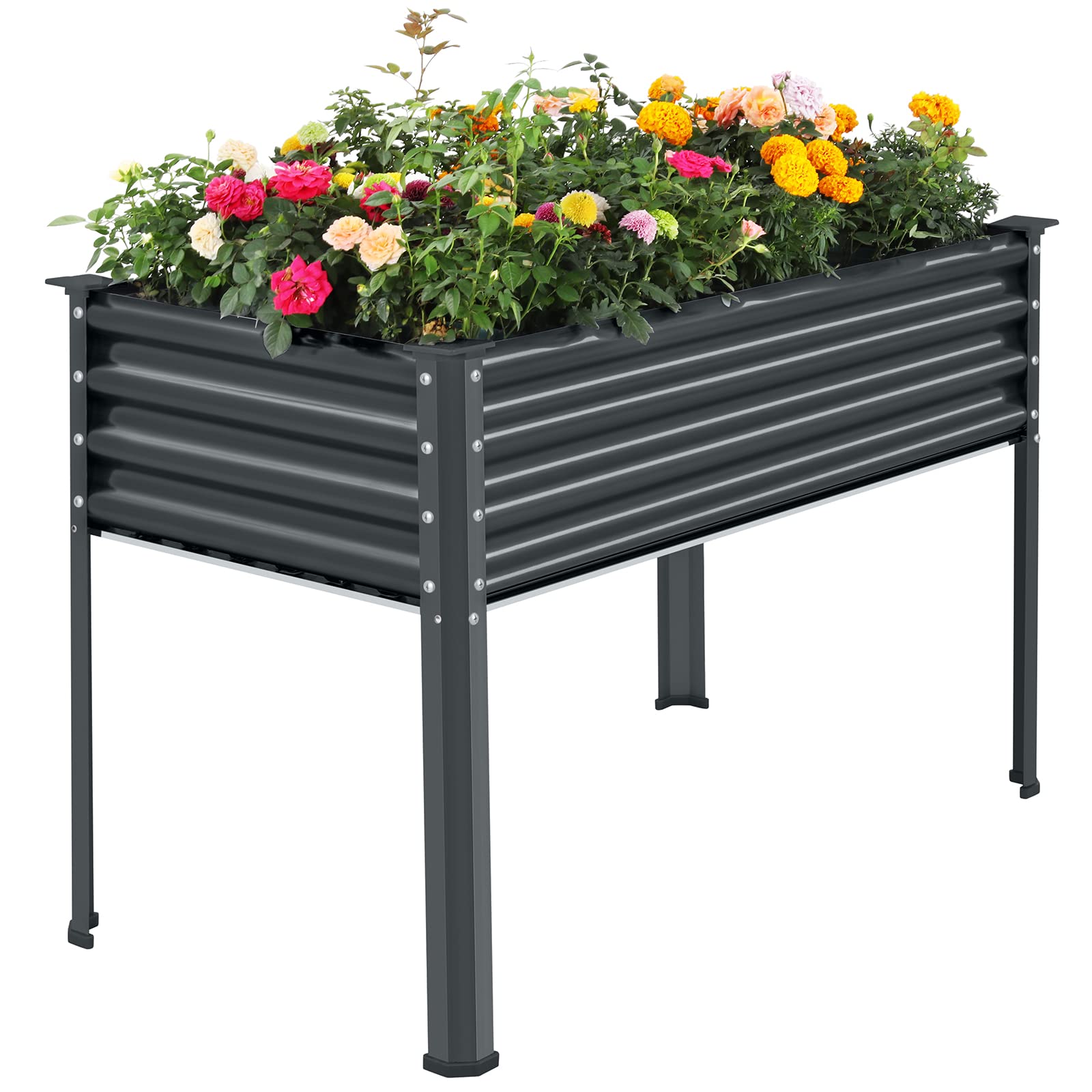 Land Guard Galvanized Raised Garden Bed with Legs, 48×24×32in Large Metal Elevated Raised Planter Box with Drainage Holes for Backyard, Patio, Balcony, 400lb Capacity(Grey)……