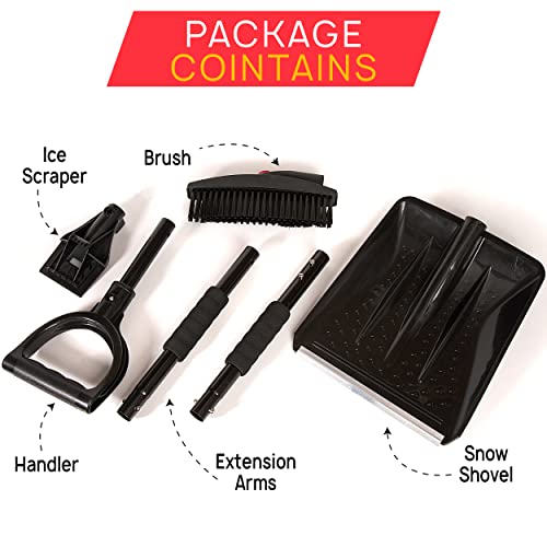 VaygWay 3 in1 Snow Shovel Kit- Premium Quality Portable Collapsible Replaceable Rotatable Head Snow Removal Brush Kit, Ice Scraper and Snow Brush Car Set with Carrying Bag for Cars Truck SUVs