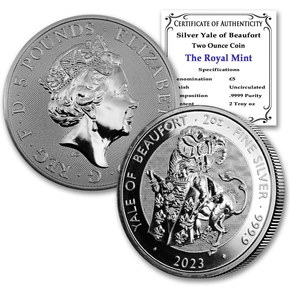 2023 GB 2 oz British Silver Royal Tudor Beasts - Yale of Beaufort Coin Brilliant Uncirculated with a Certificate of Authenticity £5 BU