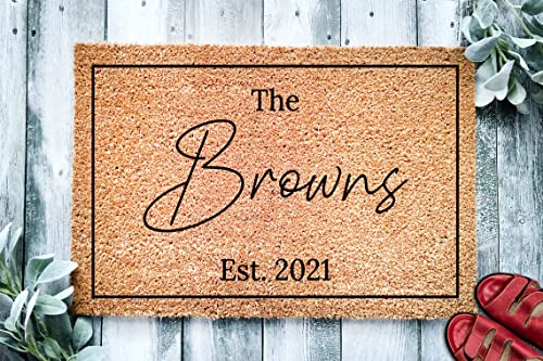 Modern Script Housewarming Gift | Wedding Gift | Custom Doormat | Premium Quality, Thick 100% Coir Coconut Husk Front & Made in the USA - Doormat