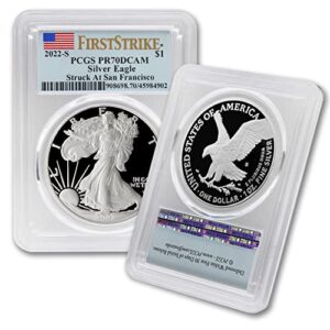 2022 S 1 oz Proof American Silver Eagle Coin PR-70 Deep Cameo (First Strike - Struck at San Francisco - Flag Label) $1 PCGS PR70DCAM