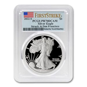 2022 S 1 oz Proof American Silver Eagle Coin PR-70 Deep Cameo (First Strike - Struck at San Francisco - Flag Label) $1 PCGS PR70DCAM