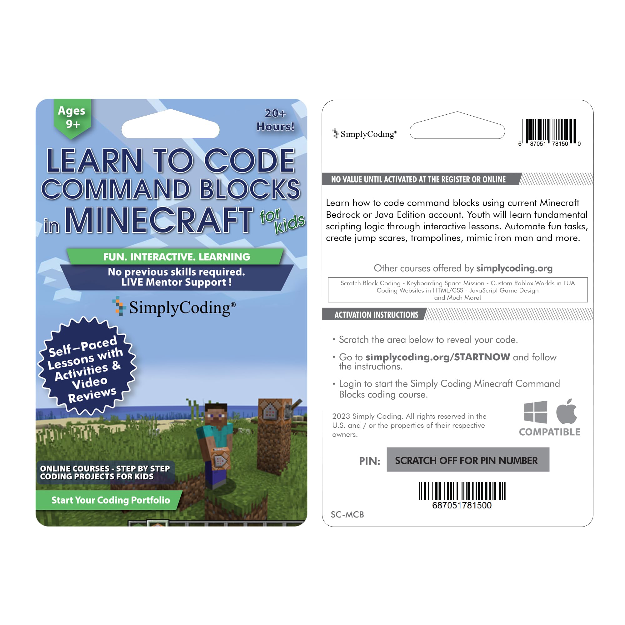 Coding for Kids: Learn to Code Minecraft Command Blocks - Video Game Design Coding - Computer Programming Courses, Ages 9+ (PC, Mac Compatible)