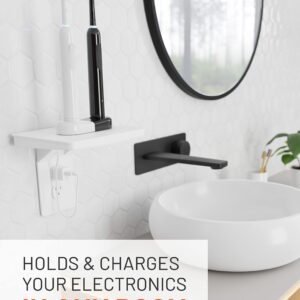 ECHOGEAR Wide Outlet Shelf - Next-Gen Design with Built-in Cord Storage & Room for Bulky Plugs - Works with Both Standard & Decora Outlets - Quick Install with Included Hardware