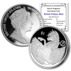 2022 1 oz british virgin islands silver pegasus coin brilliant uncirculated with a certificate of authenticity $1 bu