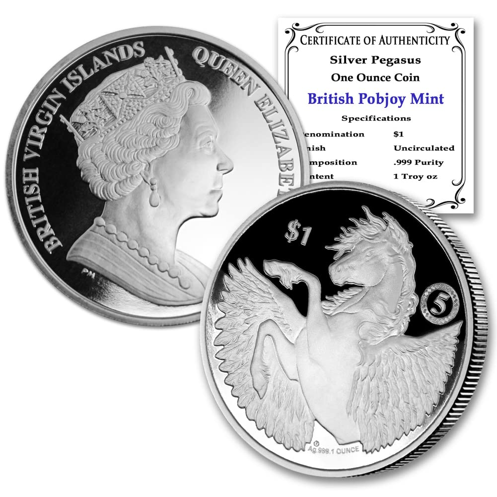 2022 1 oz British Virgin Islands Silver Pegasus Coin Brilliant Uncirculated with a Certificate of Authenticity $1 BU