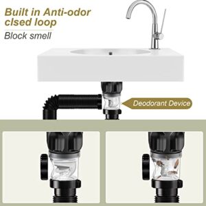Upgraded Bathroom Sink Drain Kit, with Flexible & Expandable P-Trap Sink Drain Pipe Tube, Built-in Anti-Clogging Stopper Pop Up Drain, Suitable for 1-1/2'' OD Drain Inlets