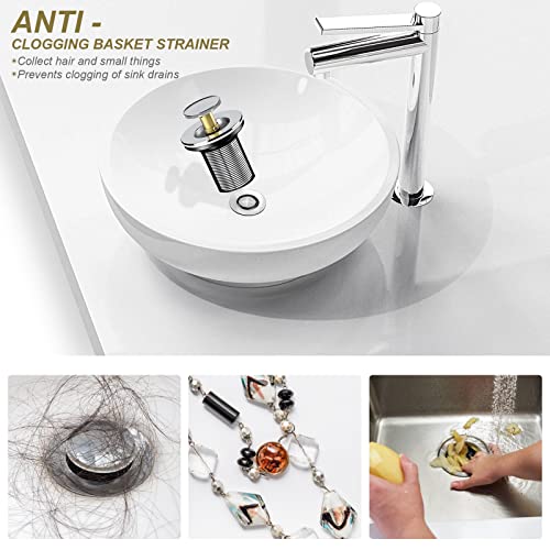 Upgraded Bathroom Sink Drain Kit, with Flexible & Expandable P-Trap Sink Drain Pipe Tube, Built-in Anti-Clogging Stopper Pop Up Drain, Suitable for 1-1/2'' OD Drain Inlets