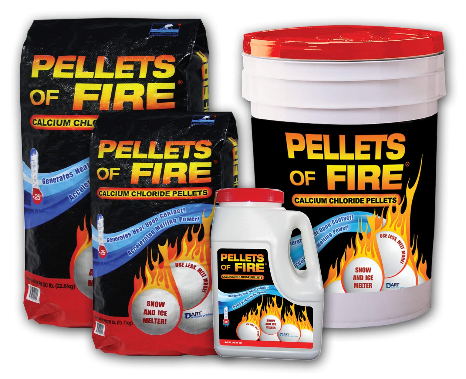 Pellets of Fire Calcium Chloride Ice and Snow Melt + Deicer, 50 Lb. Bag, Works to -25 Degrees Fahrenheit