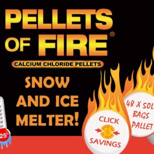 Pellets of Fire Calcium Chloride Ice and Snow Melt + Deicer, 50 Lb. Bag, Works to -25 Degrees Fahrenheit