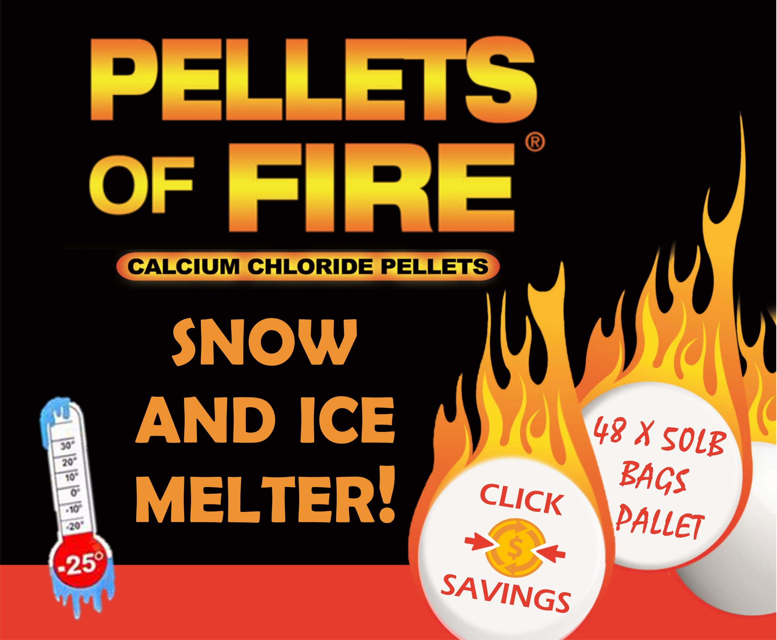 Pellets of Fire Calcium Chloride Ice and Snow Melt + Deicer, 50 Lb. Bag, Works to -25 Degrees Fahrenheit