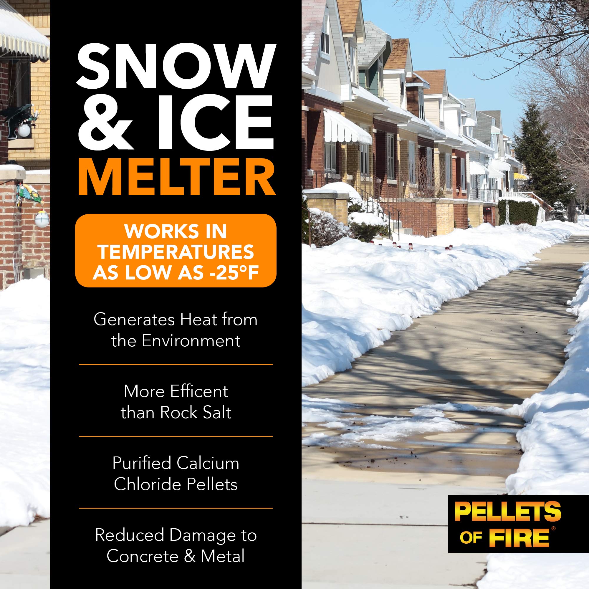 Pellets of Fire Calcium Chloride Ice and Snow Melt + Deicer, 50 Lb. Bag, Works to -25 Degrees Fahrenheit
