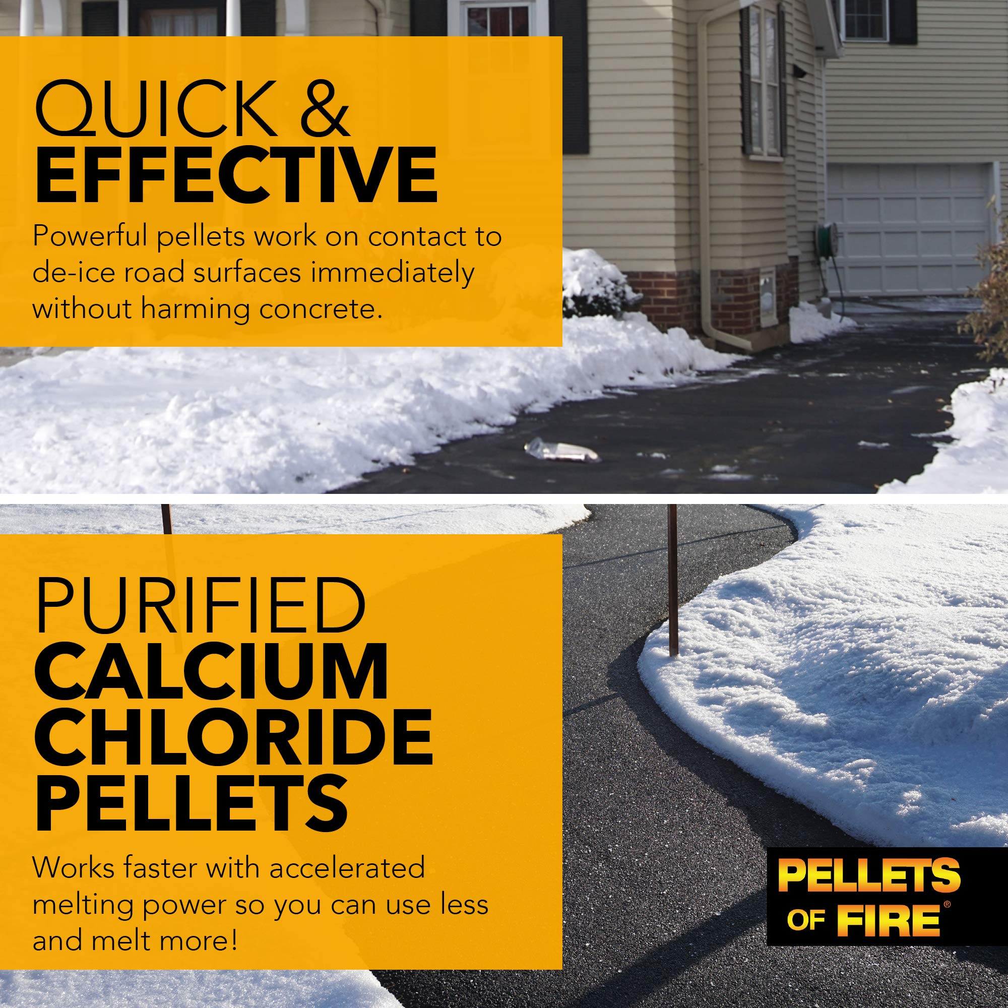 Pellets of Fire Calcium Chloride Ice and Snow Melt + Deicer, 50 Lb. Bag, Works to -25 Degrees Fahrenheit