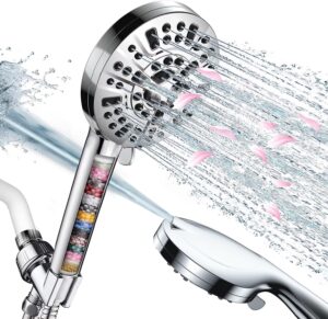 filtered shower head with handheld, likense 10 modes spray combo high pressure detachable water softener showerhead with 60’’ hose, minerals stones replacement filters for hard water