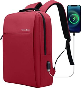 victoriatourist laptop backpack for women, backpack college bookbag with usb charging port, water resistant daypack cute book bag for ladies fit 15.6 inch computer（red）