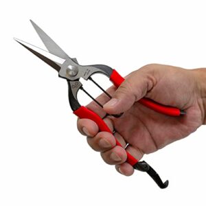 RANSHOU Japanese Garden Shears 7.8” Made in JAPAN, Professional Garden Scissors for Gardening, Harvesting, Bonsai, Ikebana, Hand Forged Japanese Steel Blade, Non-Slip Red