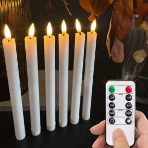 lulubro 3d led flameless flickering battery operated white taper candles with remote,electric timer floating fake candle like real wax,realistic candlesticks for valentine's day/wedding/windows decor