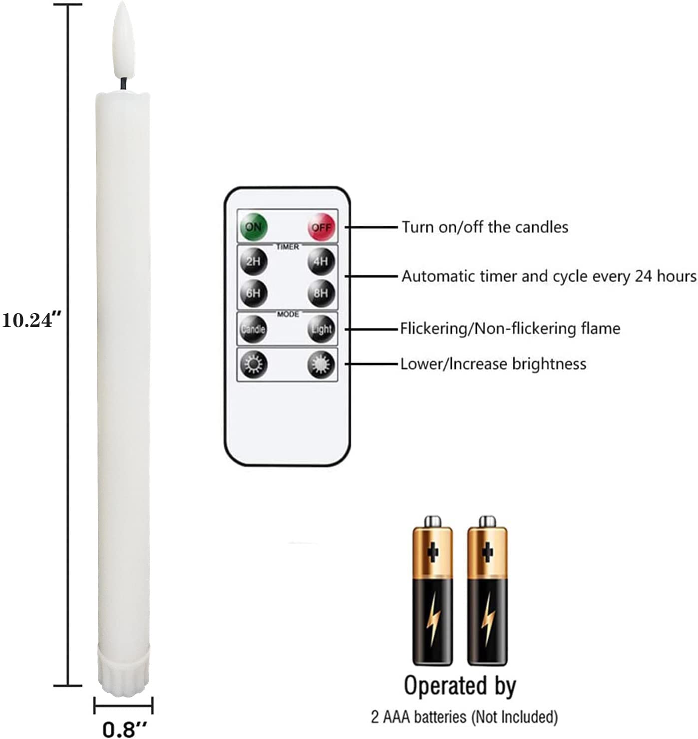 LULUBRO 3D Led Flameless Flickering Battery Operated White Taper Candles with Remote,Electric Timer Floating Fake Candle Like Real Wax,Realistic Candlesticks for Valentine's Day/Wedding/Windows Decor