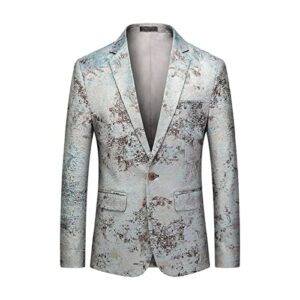 mens printed stylish blazer suit jacket one button notched lapel dress tuxedo casual stylish slim wedding jackets (grey,6x-large)