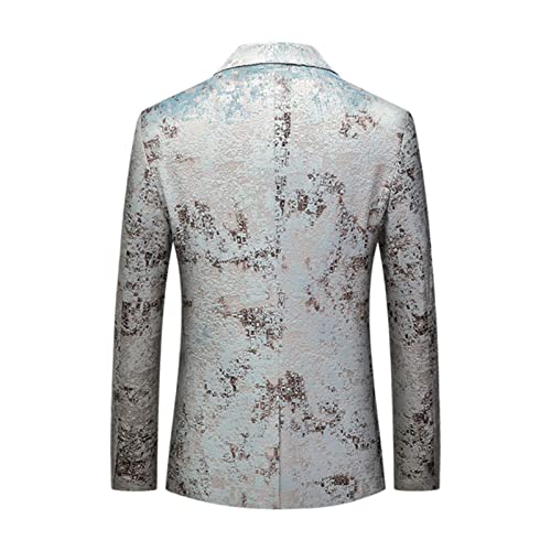 Mens Printed Stylish Blazer Suit Jacket One Button Notched Lapel Dress Tuxedo Casual Stylish Slim Wedding Jackets (Grey,6X-Large)