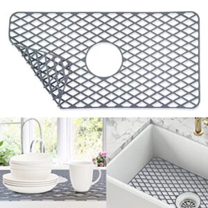 silicone sink protector mat for kitchen sink, 24.8"x13" mucco center drain sink saver kitchen sink mat grid, grey anti-slip heat resistant sink mat 1 pcs for farmhouse porcelain stainless steel sink