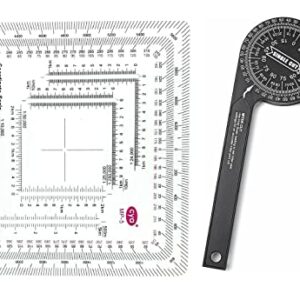 Gotical - Combo of 2 - Flexible Plastic Military Coordinate Scale Protractor MILS map Protractor & 360° Aluminum Angle Finder Miter Saw Protractor Woodworking Measuring Ruler Tool