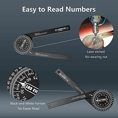 Gotical - Combo of 2 - Flexible Plastic Military Coordinate Scale Protractor MILS map Protractor & 360° Aluminum Angle Finder Miter Saw Protractor Woodworking Measuring Ruler Tool