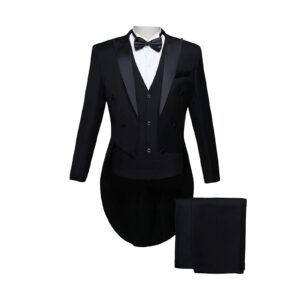mens formal tuxedo jacket set solid slim fit tailcoat blazer sets swallowtail dinner party wedding tux dress coat (black 1,xx-large)