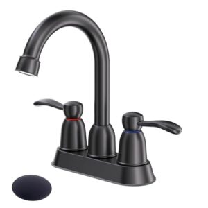 black bathroom faucets, 2 handle bathroom sink faucet, 4-inch centerset bathroom sink faucet with pop up drain and water supply lines