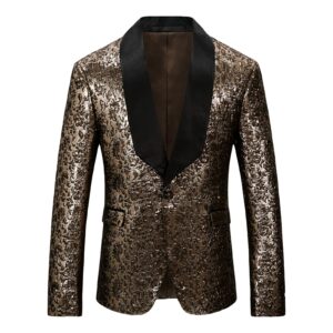men's floral dress blazer suit jacket one button dinner party prom jackets luxury stylish slim fit wedding tuxedo (brown,50)