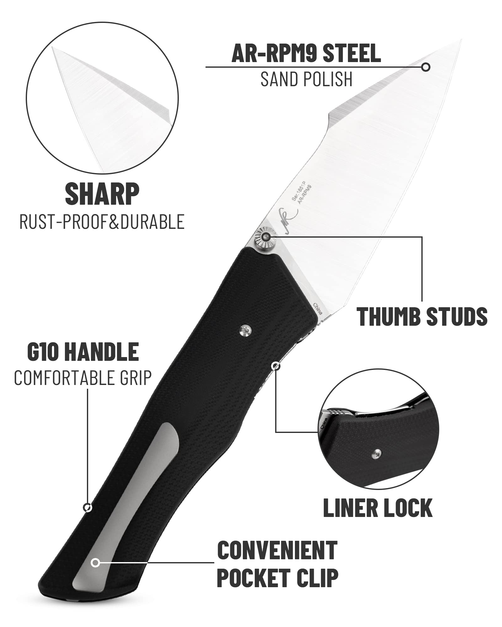 ARTISANCUTLERY Folding Knife Ahab Series (J1851) AR-RPM9 Blade and Wood Handle EDC Pocket Knife with All-in-One Pocket Clip