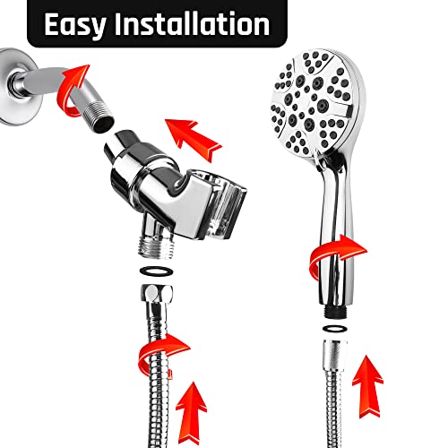 Shower Head with Handheld Anti-clog Nozzles, Powerful Jet Spray, 5 ft Stainless Steel Hose 8-Functions Shower Head Mounting Accessories Included